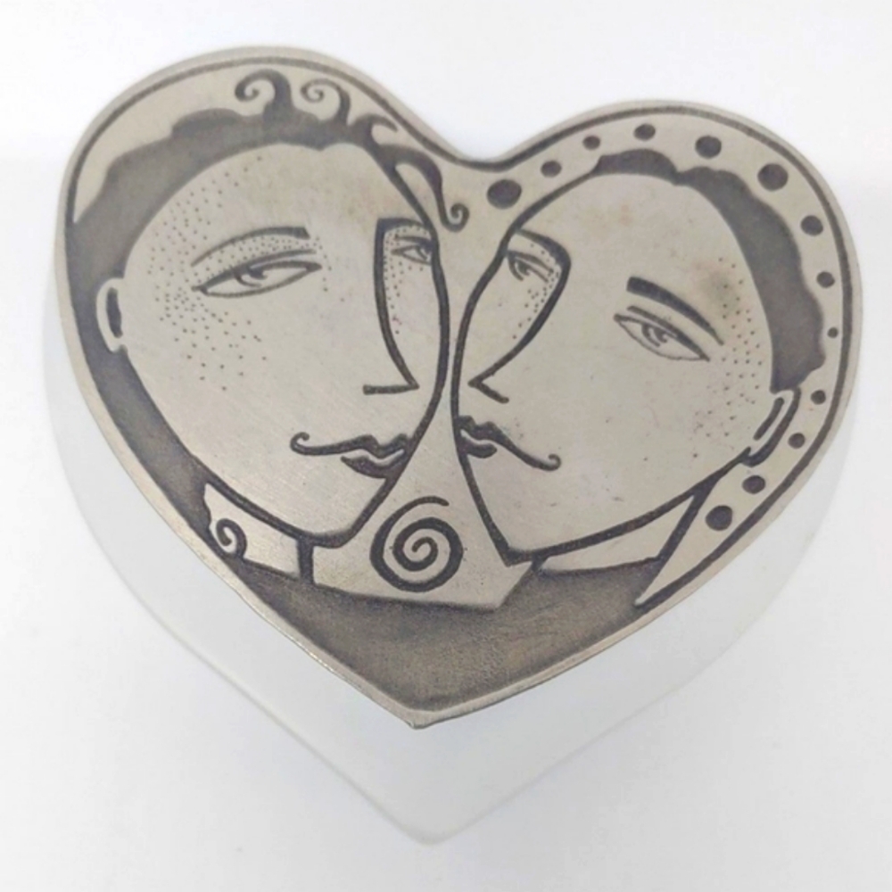 Lovers Abstract Art Metal on Glass Heart Trinket Box Jewelry Box